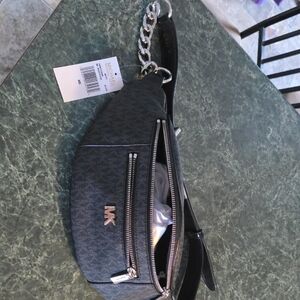 Michael Kors Black Logo Chain-Trim Belt Bag